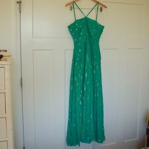 Shoshanna Midnight Inessa ruched jacquard halter green maxi dress